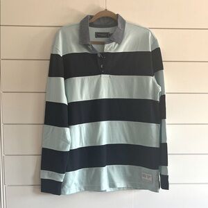 Vineyard Vines Men's Casual Rugby Shirt - Light Blue and Navy Stripes